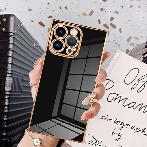 KANGHAR Case Compatible with iPhone 15 Pro Max Luxury Black | Cute Plating Design Case Full-Body Anti-Scratch Shockproof Bumper Protective Cover for iPhone 15 Pro Max 6.7 Inch - 1