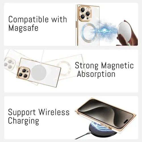 KANGHAR Case Designed for iPhone 15 Pro Max Magnetic [Compatible with MagSafe] Luxury Cute Plating Design Case Full-Body Anti-Scratch Shockproof Bumper Protective Cover White 