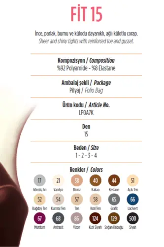 PENTİ 15 Den, KAKAO / Cacao. 40 numara. İnce, Parlak, burnu ve külodu dayanıklı, ağlı külotlu çorap. - Kakao 40 - 7