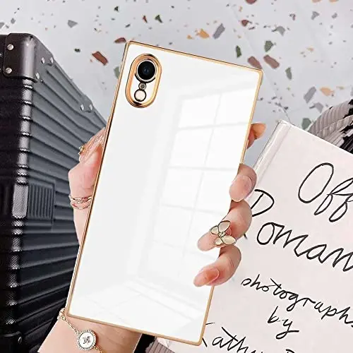 KANGHAR Case Compatible with iPhone Xr Luxury White | Cute Plating Design Case Full-Body Anti-Scratch Shockproof Bumper Protective Cover for iPhone Xr 6.1 Inch 