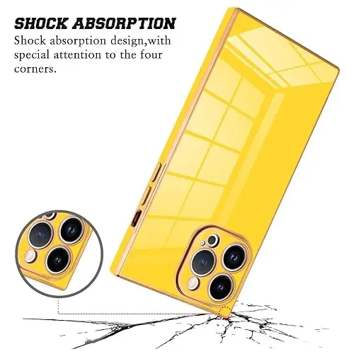 KANGHAR Case Compatible with iPhone 15 Pro Max Luxury Yellow | Cute Plating Design Case Full-Body Anti-Scratch Shockproof Bumper Protective Cover for iPhone 15 Pro Max 6.7 Inch - 1