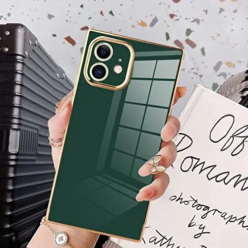 KANGHAR Case Compatible with iPhone 11 Luxury Cute Plating Design Case Full-Body Anti-Scratch Shockproof Bumper Protective Cover for iPhone 11 6.1 Inch Dark Green 