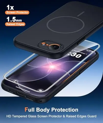 FNTCASE for iPhone 17E/16E Case Matte Black: Compatible with MagSafe | With Screen Protector, Translucent Magnetic Full Camera Protection, 14FT Military Grade Drop Tested, Matte Shockproof Cover - 1