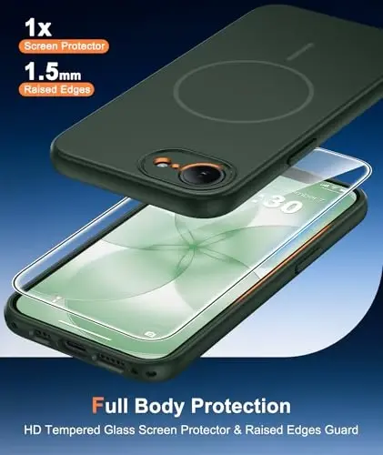 FNTCASE for iPhone 17E/16E Case Matte Green: Compatible with MagSafe | With Screen Protector, Translucent Magnetic Full Camera Protection, 14FT Military Grade Drop Tested, Matte Shockproof Cover - 1