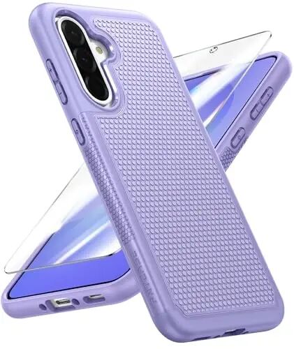 FNTCASE for Galaxy A36-5G Phone Case: Samsung Dual Layer Non Slip Cover | With Screen Protector, Military Grade Shockproof Drop Protection, Matte Textured Protective Cases for Daily Use, Light Purple 