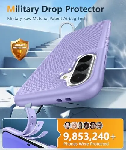 FNTCASE for Galaxy A36-5G Phone Case: Samsung Dual Layer Non Slip Cover | With Screen Protector, Military Grade Shockproof Drop Protection, Matte Textured Protective Cases for Daily Use, Light Purple - 4
