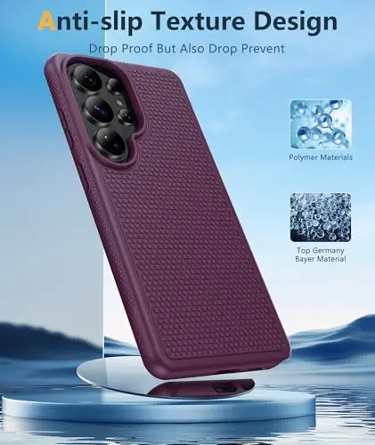 FNTCASE for Samsung Galaxy S26 Ultra Phone Case: Dual Layer Non Slip | With Screen Protector, Shockproof Drop Protection, Matte Textured Protective Cell Phone Cover, for Daily Use, Burgundy - 1