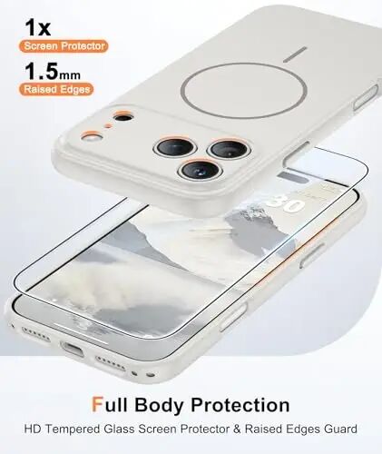 FNTCASE for iPhone 17 Pro-Max Case: Solid White Compatible with MagSafe | With Screen Protector, Full Camera Protection, Slim Matte Magnetic Shockproof Cover, 14FT Military Grade Drop Tested - 1