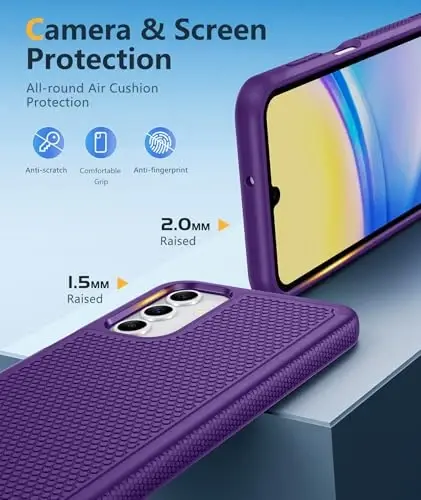 FNTCASE for Galaxy A15-5G Phone Case - Samsung A15 5G Military Grade Drop Protection, 14ft Drop Tested, Screen Protector Included, Anti-Slip Matte Textured, TPU+PC Dual Layer Shockproof Cover (Purple) 