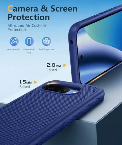 FNTCASE for Google Pixel 10A Case - Military Grade Drop Protection, 14ft Drop Tested, Screen Protector Included, Anti-Slip Anti-Fingerprint Matte Textured, Soft TPU Shockproof Cover (Navy Blue) 