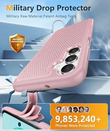 FNTCASE for Galaxy A17/A16 5G Phone Case - Samsung A17 Military Grade Drop Protection, 14ft Drop Tested, Screen Protector Included, Anti-Slip Matte Textured, TPU+PC Dual Layer Shockproof Cover (Pink) - 4
