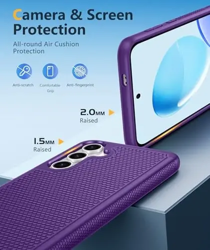 FNTCASE for Samsung Galaxy S25 Phone Case: Dual Layer Non Slip Protective | With Screen Protector, Shockproof Drop Protection, Matte Textured Protective Cell Phone Cover, for Daily Use, Purple 