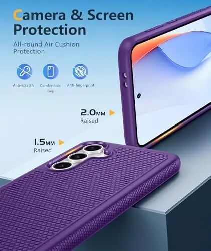 FNTCASE for Samsung Galaxy S24 FE Case: Dual Layer Non Slip Protective | With Screen Protector, Shockproof Drop Protection, Matte Textured Protective Cell Phone Cover, for Daily Use, Purple - FNTCASE