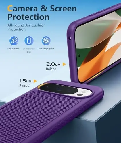 FNTCASE for Google Pixel 10 Pro XL Case: Dual Layer Non Slip Protective | With Screen Protector, Shockproof Drop Protection, Matte Textured Protective Cell Phone Cover, for Daily Use, Purple - 1