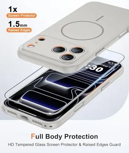 FNTCASE for iPhone 17-Pro Case White: Matte Compatible with MagSafe | With Screen Protector, Magnetic Full Camera Protection Slim Cases, 14FT Military Grade Drop Tested, Shockproof Phone Cover - FNTCASE