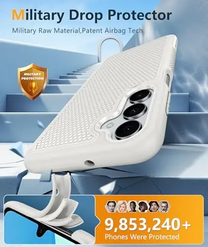 FNTCASE for Galaxy A17/A16 5G Phone Case - Samsung A17 Military Grade Drop Protection, 14ft Drop Tested, Screen Protector Included, Anti-Slip Textured, TPU+PC Dual Layer Shockproof Cover (Off-White) - 4