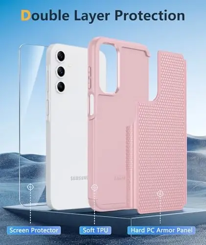 FNTCASE for Galaxy A15-5G Phone Case: Dual Layer Samsung A15 5G Cover Pink | Non Slip Matte Textured Protective Cases With Screen Protector, Military Grade Shockproof Drop Protection, Daily Use, Pink - 3