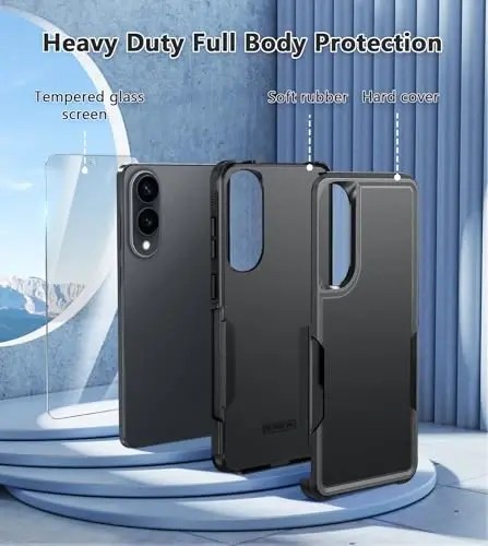 FNTCASE for Samsung Galaxy S25-Edge Case: Dual Layer Shockproof Protective Cell Phone Cover | Military Grade Drop Proof Protection | Hybrid Matte Textured Rugged Hard Phonecase,6.7inch(Black) - 3