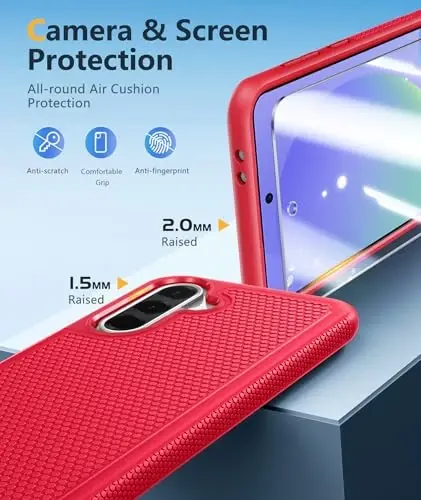 FNTCASE for Galaxy A36-5G Phone Case: Samsung Dual Layer Non Slip Cover Red | With Screen Protector, Military Grade Shockproof Drop Protection, Matte Textured Protective Cases for Daily Use, Red - 1