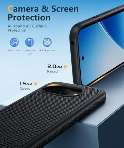 FNTCASE for Google Pixel 10A Case - Military Grade Drop Protection, 14ft Drop Tested, Screen Protector Included, Anti-Slip Anti-Fingerprint Matte Textured, Soft TPU Shockproof Cover (Black) - 1