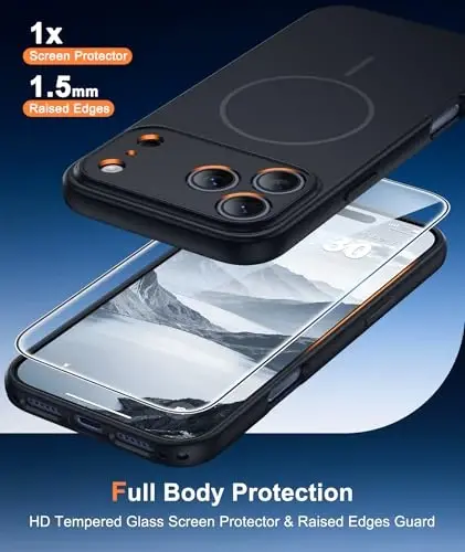 FNTCASE for iPhone 17 Pro-Max Case: Solid Black Compatible with MagSafe | With Screen Protector, Full Camera Protection, Slim Matte Magnetic Shockproof Cover, 14FT Military Grade Drop Tested 