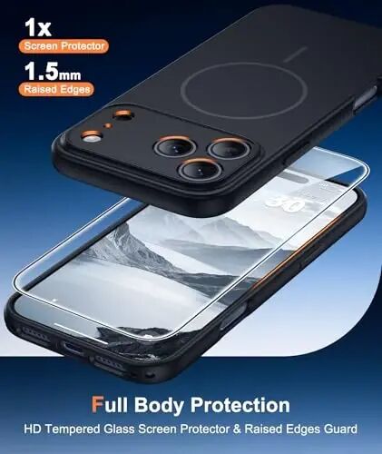FNTCASE for iPhone 17 Pro-Max Case: Solid Black Compatible with MagSafe | With Screen Protector, Full Camera Protection, Slim Matte Magnetic Shockproof Cover, 14FT Military Grade Drop Tested - 1