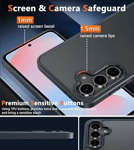 FNTCASE for Samsung Galaxy S24 FE Case: Translucent Non Slip Protective | With Screen Protector, Magnetic Camera Protection Slim Cases, 14FT Military Grade Drop, Matte Shockproof Cover, Black - FNTCASE