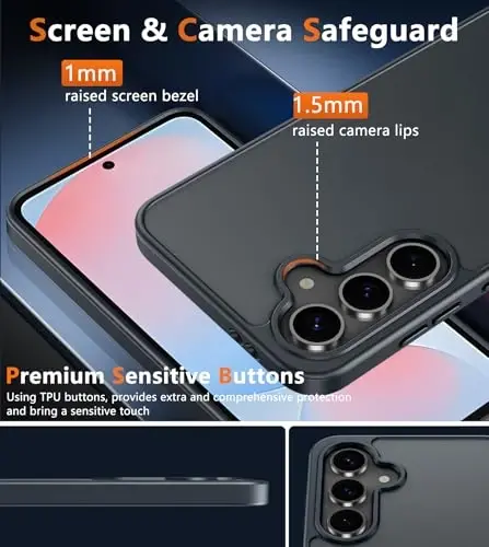 FNTCASE for Samsung Galaxy S24 FE Case: Translucent Non Slip Protective | With Screen Protector, Magnetic Camera Protection Slim Cases, 14FT Military Grade Drop, Matte Shockproof Cover, Black - 1