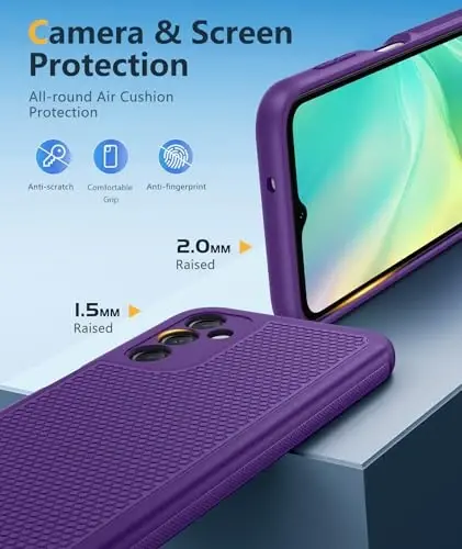 FNTCASE for Galaxy A14-5G Phone Case: Samsung Dual Layer Non Slip Cover | With Screen Protector, Military Grade Shockproof Drop Protection, Matte Textured Protective Cases for Daily Use, Purple - 1