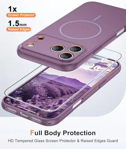 FNTCASE for iPhone 17-Pro Case Purple: Matte Compatible with MagSafe | With Screen Protector, Magnetic Full Camera Protection Slim Cases, 14FT Military Grade Drop Tested, Shockproof Phone Cover - 1