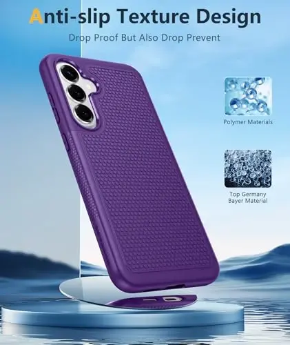 FNTCASE for Samsung Galaxy S26 Phone Case: Dual Layer Non Slip Protective | With Screen Protector, Shockproof Drop Protection, Matte Textured Protective Cell Phone Cover, for Daily Use, Purple 