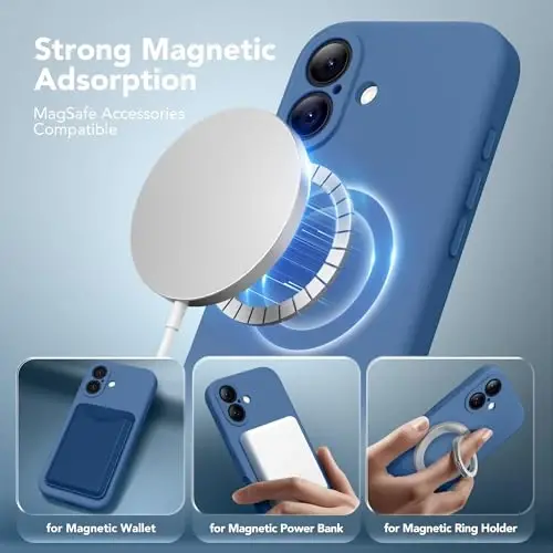 SuydanBox Magnetic for iPhone 16 Case, Compatible with MagSafe, [Screen Protector + Full Camera Protection], Silicone Shockproof Anti-Scratch Protective Phone Case for iPhone 16 6.1
