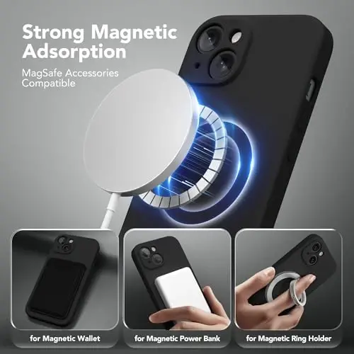 SuydanBox Magnetic for iPhone 13 Case, Compatible with MagSafe, [Full Camera Protection][Screen Protector] Silicone Shockproof Protective Phone Case for iPhone 13 6.1