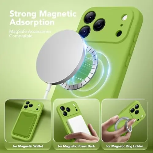 SuydanBox Magnetic for iPhone 17 Pro Max Case, Compatible with MagSafe, [Full Camera Protection][Screen Protector] Silicone Shockproof Protective Phone Case for iPhone 17 Pro Max, Fluorescent Green - 2