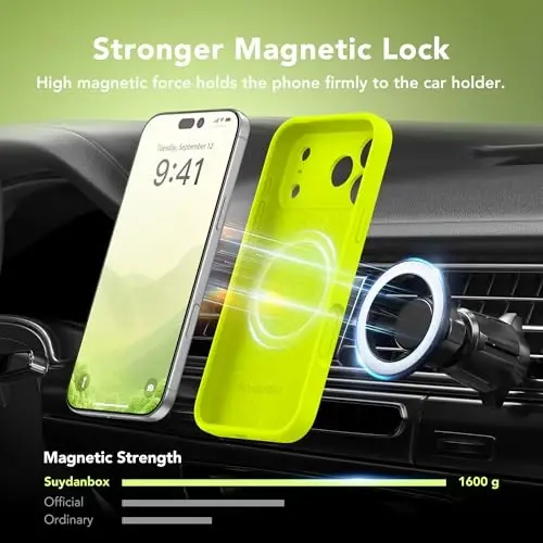 SuydanBox Magnetic for iPhone 17 Pro Max Case, Compatible with MagSafe, [Full Camera Protection][Screen Protector] Silicone Shockproof Protective Phone Case for iPhone 17 Pro Max, Fluorescent Green - 3