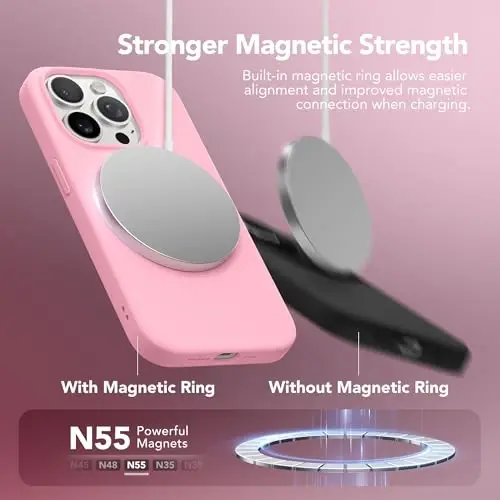 GONEZ Magnetic for iPhone 15 Pro Max Case, Silicone Cover Sweetie Pink | Compatible with MagSafe, Camera Button & Screen Protector, Microfiber Lining, 3 Layers Soft Gel Rubber Shockproof Slim 6.7