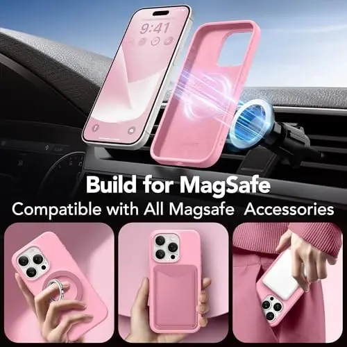 GONEZ Magnetic for iPhone 15 Pro Max Case, Silicone Cover Sweetie Pink | Compatible with MagSafe, Camera Button & Screen Protector, Microfiber Lining, 3 Layers Soft Gel Rubber Shockproof Slim 6.7