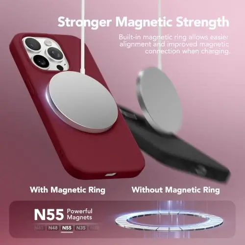 GONEZ Magnetic for iPhone 15 Pro Case, Silicone Cover Maroon | Compatible with MagSafe, Camera Button & Screen Protector, Microfiber Lining, 3 Layers Soft Gel Rubber Shockproof Slim 6.1