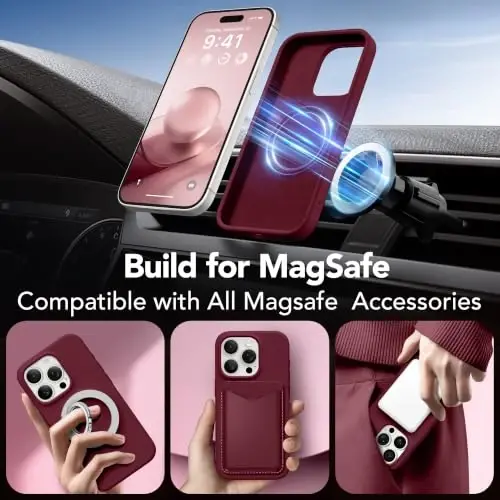 GONEZ Magnetic for iPhone 15 Pro Case, Silicone Cover Maroon | Compatible with MagSafe, Camera Button & Screen Protector, Microfiber Lining, 3 Layers Soft Gel Rubber Shockproof Slim 6.1