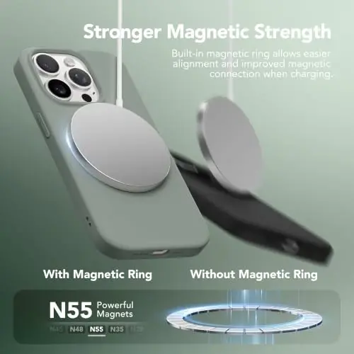 GONEZ Magnetic for iPhone 15 Pro Max Case, Silicone Cover Calke Green | Compatible with MagSafe, Camera Button & Screen Protector, Microfiber Lining, 3 Layers Soft Gel Rubber Shockproof Slim 6.7