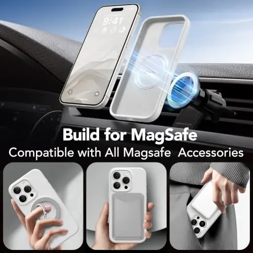 GONEZ Magnetic for iPhone 15 Pro Max Case, Silicone Cover White | Compatible with MagSafe, Camera Button & Screen Protector, Microfiber Lining, 3 Layers Soft Gel Rubber Shockproof Slim 6.7