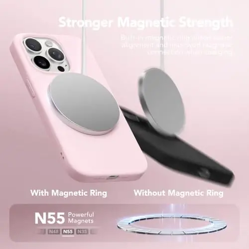 GONEZ Magnetic for iPhone 15 Pro Max Case, Silicone Cover Chalk Pink | Compatible with MagSafe, Camera Button & Screen Protector, Microfiber Lining, 3 Layers Soft Gel Rubber Shockproof Slim 6.7