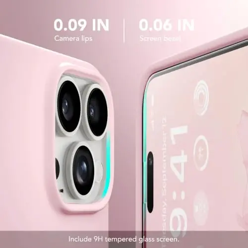 GONEZ Magnetic for iPhone 15 Pro Max Case, Silicone Cover Chalk Pink | Compatible with MagSafe, Camera Button & Screen Protector, Microfiber Lining, 3 Layers Soft Gel Rubber Shockproof Slim 6.7