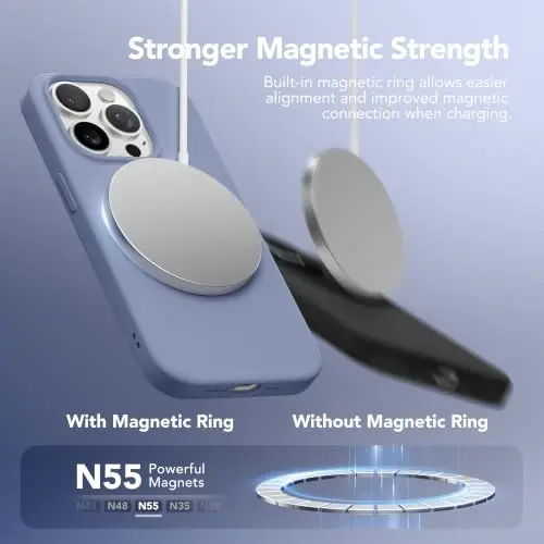GONEZ Magnetic for iPhone 15 Pro Max Case, Silicone Cover Lavender Gray | Compatible with MagSafe, Camera Button & Screen Protector, Microfiber Lining, 3 Layers Soft Gel Rubber Shockproof Slim 6.7