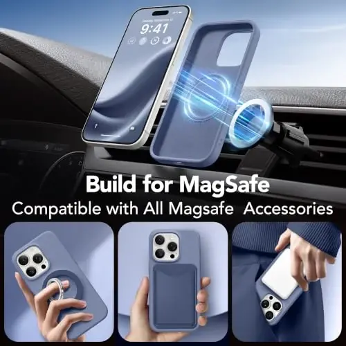 GONEZ Magnetic for iPhone 15 Pro Max Case, Silicone Cover Lavender Gray | Compatible with MagSafe, Camera Button & Screen Protector, Microfiber Lining, 3 Layers Soft Gel Rubber Shockproof Slim 6.7