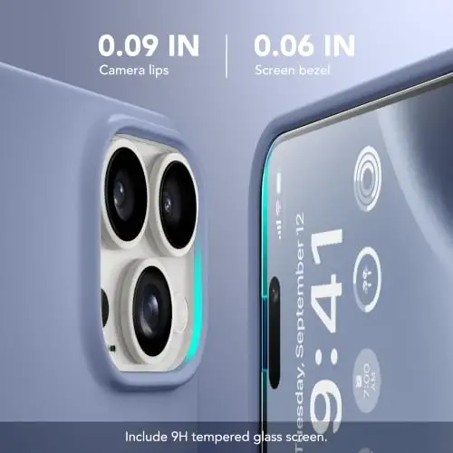 GONEZ Magnetic for iPhone 15 Pro Max Case, Silicone Cover Lavender Gray | Compatible with MagSafe, Camera Button & Screen Protector, Microfiber Lining, 3 Layers Soft Gel Rubber Shockproof Slim 6.7