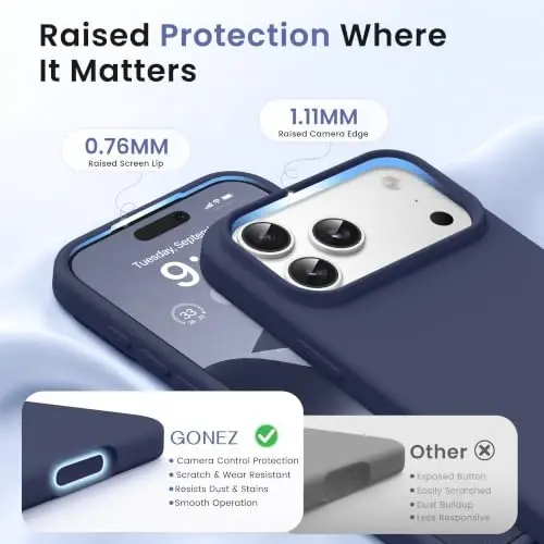 GONEZ Magnetic for iPhone 17 Pro Max Case, Silicone Cover Navy Blue | Compatible with MagSafe, Camera Button & Screen Protector, Microfiber Lining, 3 Layers Soft Gel Rubber Shockproof Slim 6.9