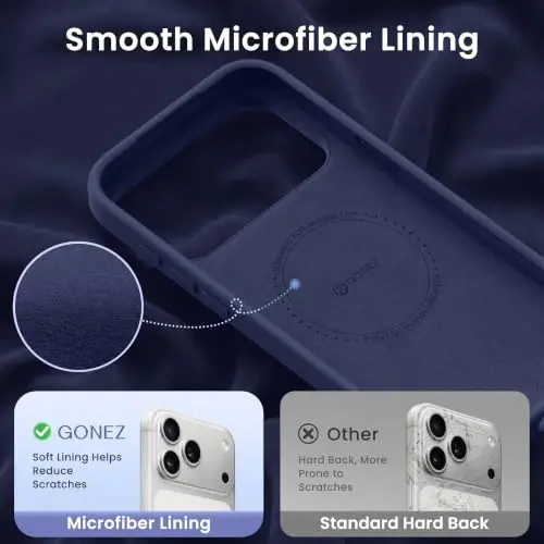 GONEZ Magnetic for iPhone 17 Pro Max Case, Silicone Cover Navy Blue | Compatible with MagSafe, Camera Button & Screen Protector, Microfiber Lining, 3 Layers Soft Gel Rubber Shockproof Slim 6.9