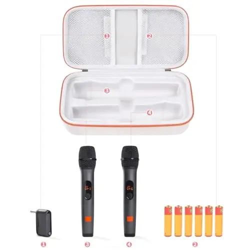 Againmore Wireless Microphone Case Compatible with JBL Wireless Two Microphone System, Handheld Dual Mic Travel Bag for Singing or Karaoke for Receivers, Adapters, AA Batteries - 2