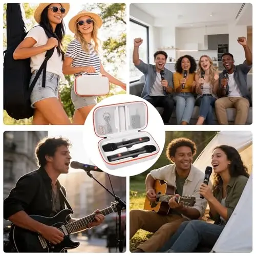 Againmore Wireless Microphone Case Compatible with JBL Wireless Two Microphone System, Handheld Dual Mic Travel Bag for Singing or Karaoke for Receivers, Adapters, AA Batteries - 6